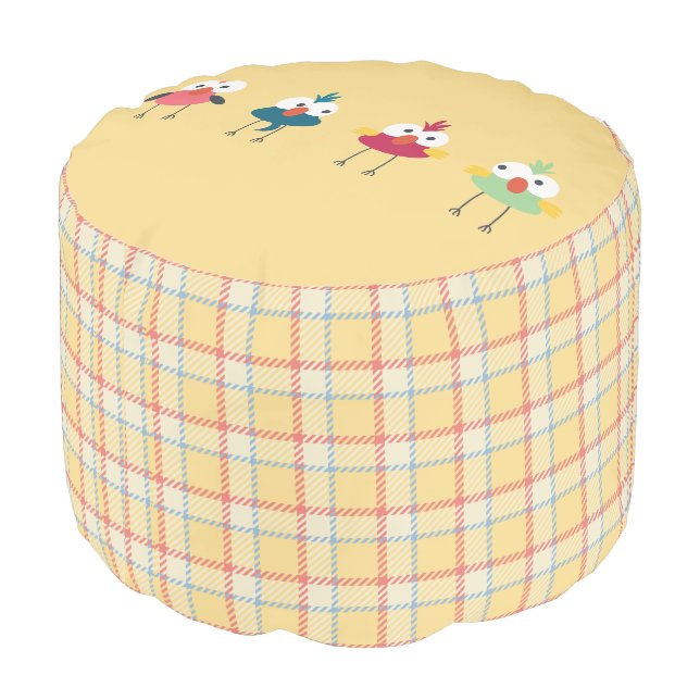 Little Birdies Sturdy Spun Polyester Round Pouf (Angled Back)