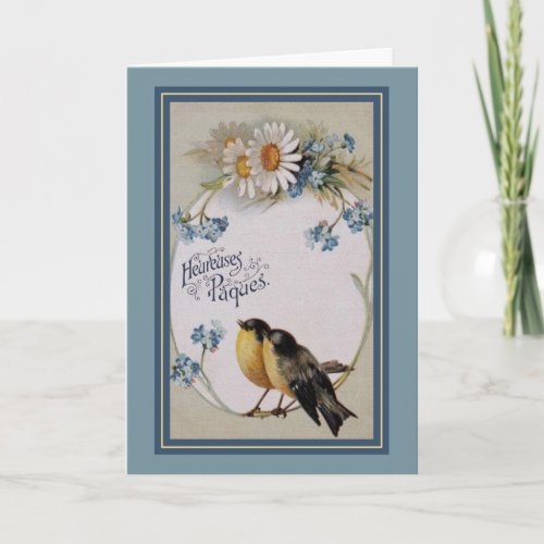 Little Birds and Daisies French Easter Greeting Holiday Card