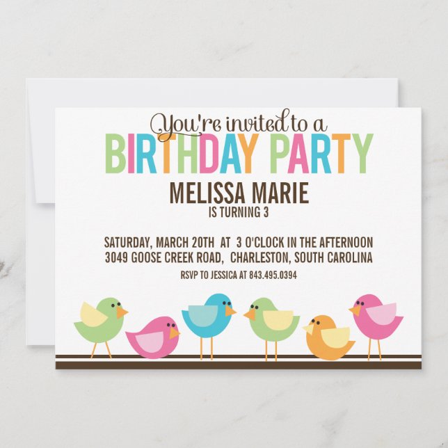 Little Birds Birthday Party Invitation (Front)