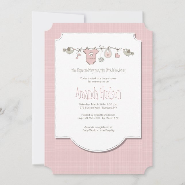 Little Birds Clothesline Invitation (Front)