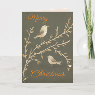 Little Birds in Branch - Christmas Wishes Holiday Card