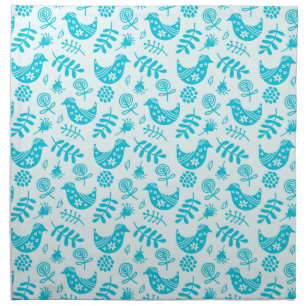 Little Birds Teal White Cloth Napkin