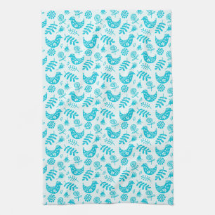 Little Birds Teal White Kitchen Towel