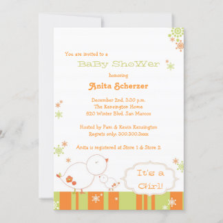 Little Birds Winter Baby Girl Baby Shower Invitation