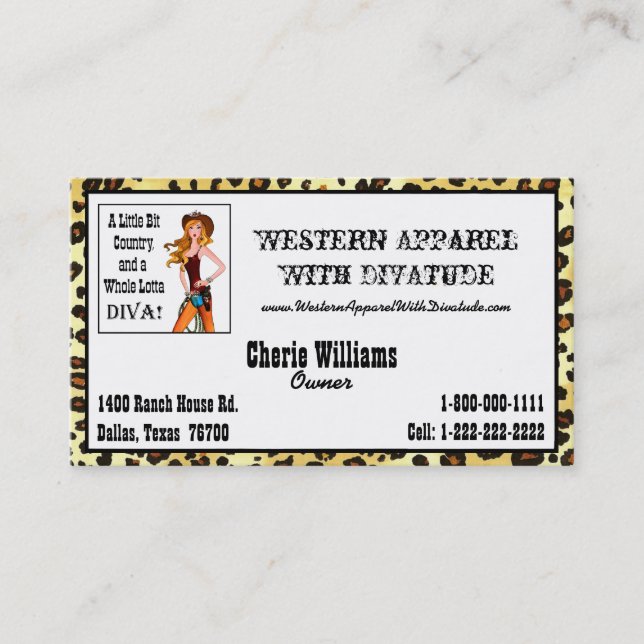 Little Bit Country and a Whole Lotta DIVA! Business Card (Front)
