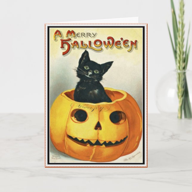 Little Black and Jack O' Lantern Halloween Card (Front)