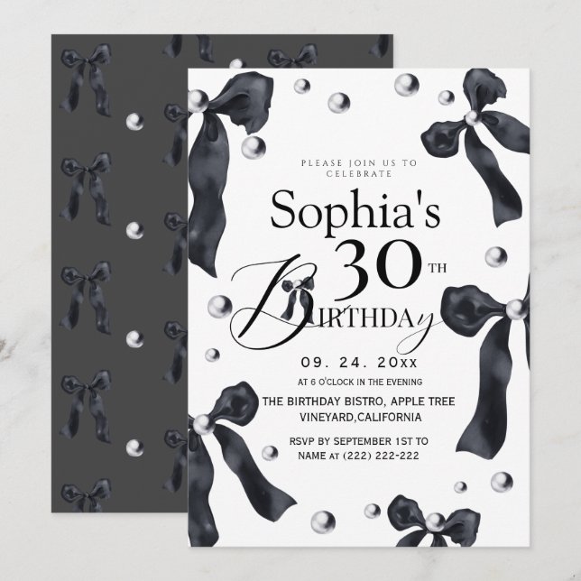 Little Black Bow Birthday Party Invitation (Front/Back)