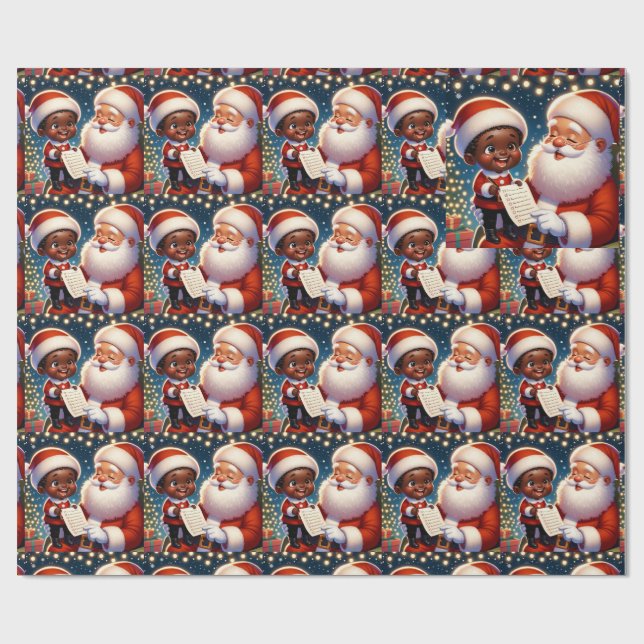 Little Black Boy on Santa’s lap  Wrapping Paper (Flat)