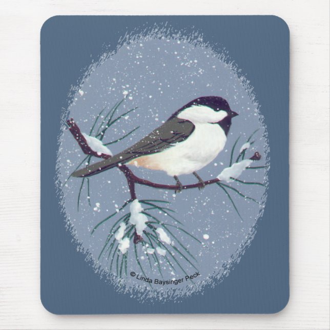 Little Black Capped Chickadee Oval Mouse Pad (Front)