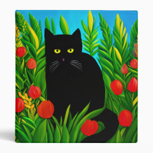 Little Black Cat in a Tulip Garden  3 Ring Binder