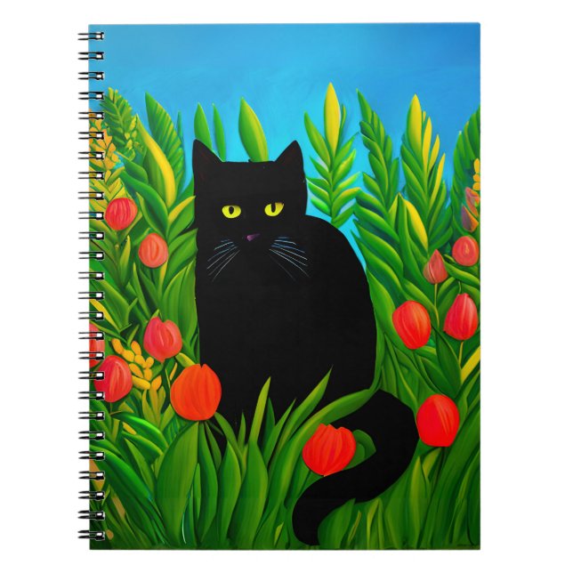 Little Black Cat in a Tulip Garden  Notebook (Front)