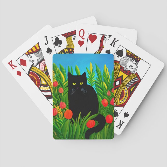 Little Black Cat in a Tulip Garden  Poker Cards (Back)