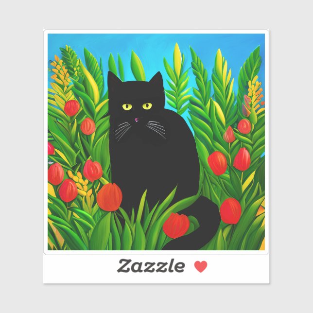 Little Black Cat in a Tulip Garden Sticker (Sheet)