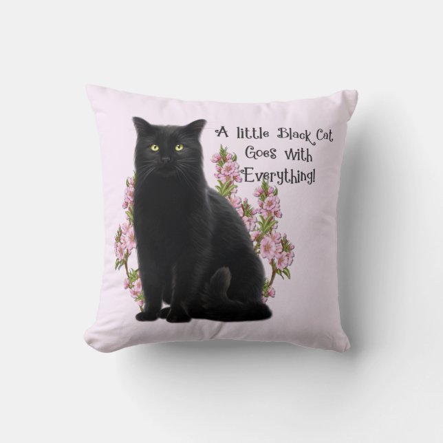 LITTLE BLACK CAT THROW PILLOW (Front)