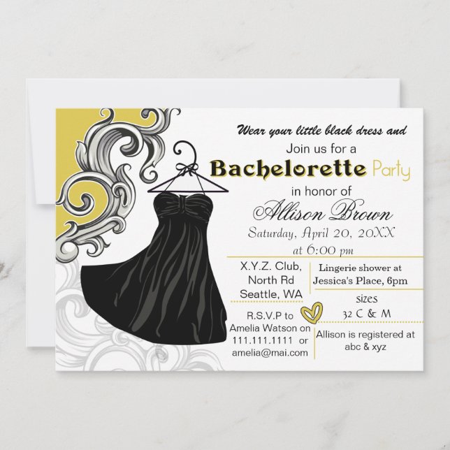 Little black dress bachelorette party invite (Front)