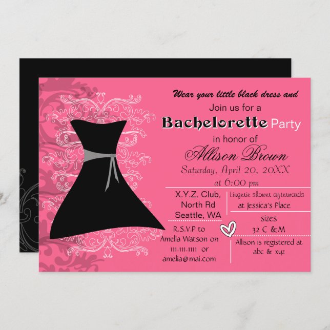 Little black dress bachelorette party invite (Front/Back)