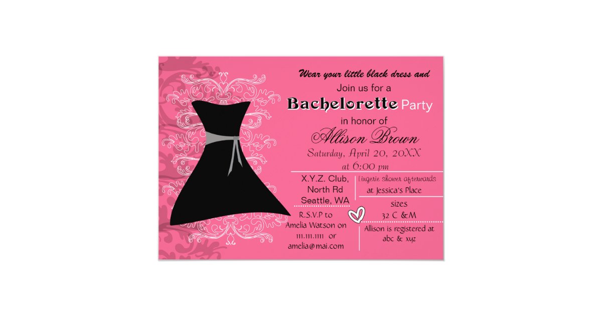Little Black Dress Bachelorette Party Invitations 7