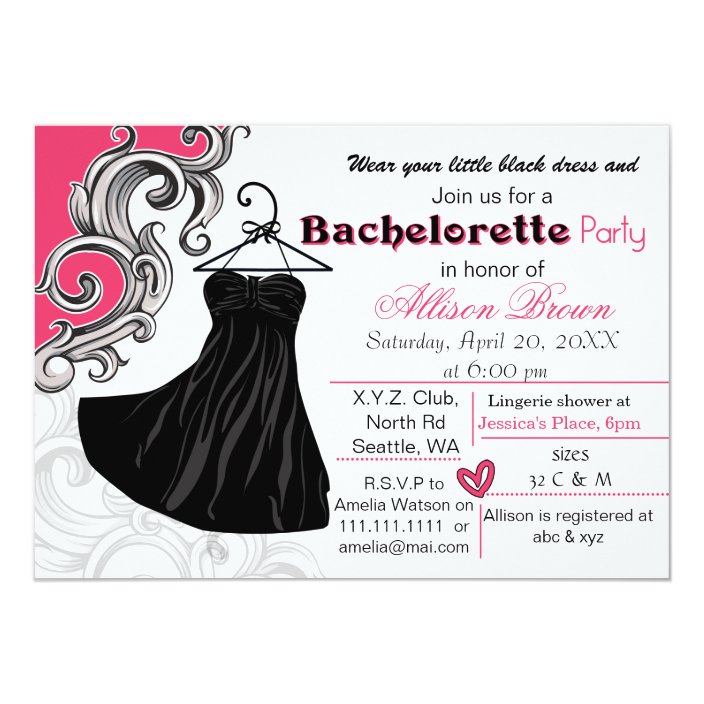 Little Black Dress Bachelorette Party Invite Zazzle Little Black Dress Bachelorette Party