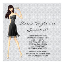 Little Black Dress Black White Sweet 16 Party Personalized Invite
