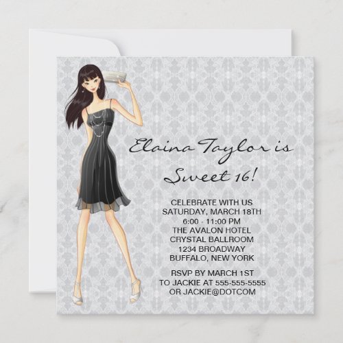 Little Black Dress Black White Sweet 16 Party Invitation