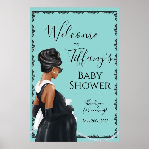 Little Black Dress Blue Baby Shower Welcome Poster