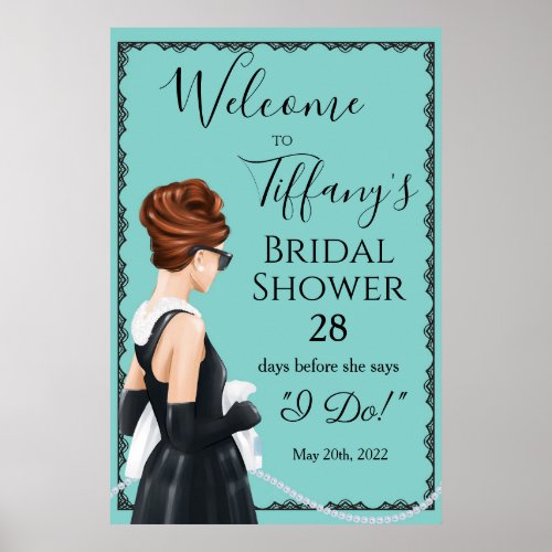 Little Black Dress Blue Bridal Shower Welcome Poster