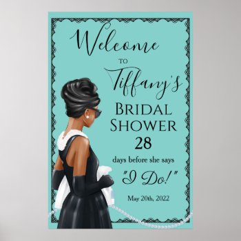 Little Black Dress Blue Bridal Shower Welcome Poster by PaperandPomp at Zazzle