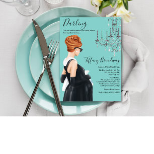 Little Black Dress Blue Glam Baby Shower Invitation