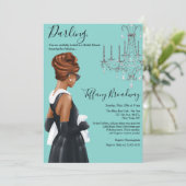 Little Black Dress Blue Glam Bridal Shower Invitation (Standing Front)