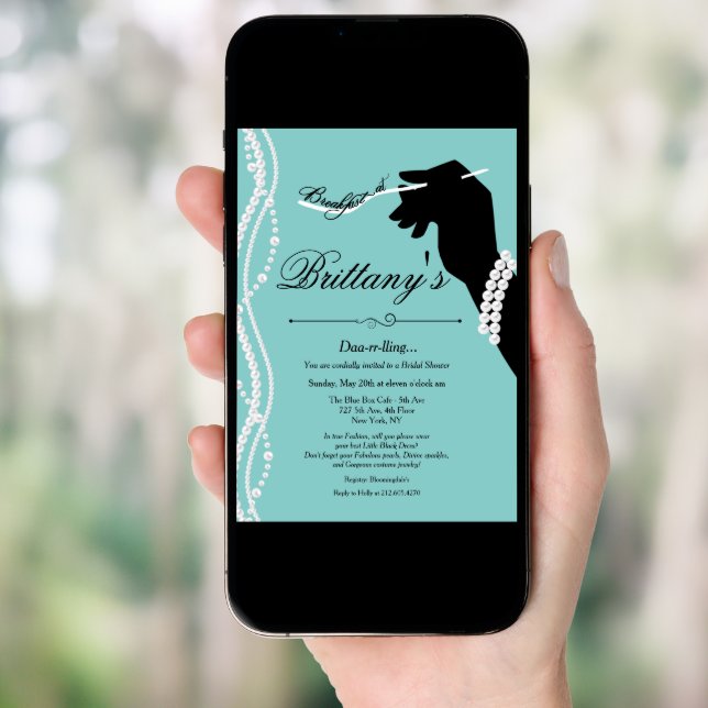 Little Black Dress Blue Glam Bridal Shower Invitation (Front Digital)