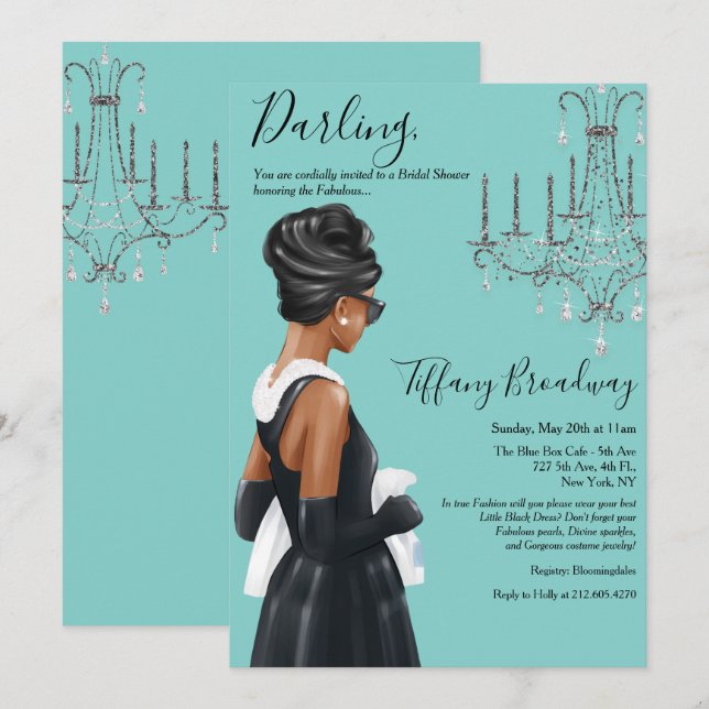 Little Black Dress Blue Glam Bridal Shower Invitation | Zazzle