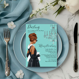 Little Black Dress Blue Glam Bridal Shower Invitation