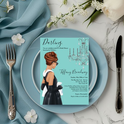 Little Black Dress Blue Glam Bridal Shower  Invitation