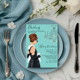 Little Black Dress Blue Glam Bridal Shower Invitation