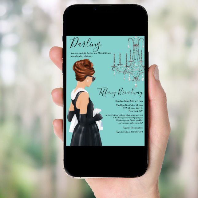 Little Black Dress Blue Glam Bridal Shower  Invitation (Front Digital)