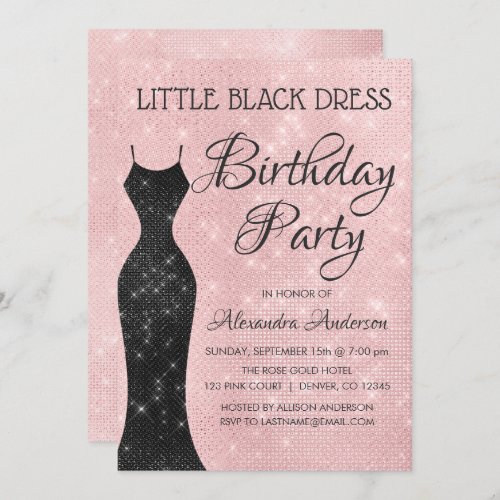 Little Black Dress Blush Pink Birthday Party Invitation