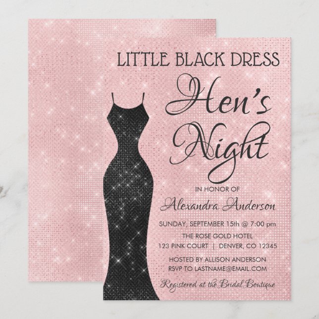 Little Black Dress Blush Pink Hen's Night Invitation (Front/Back)