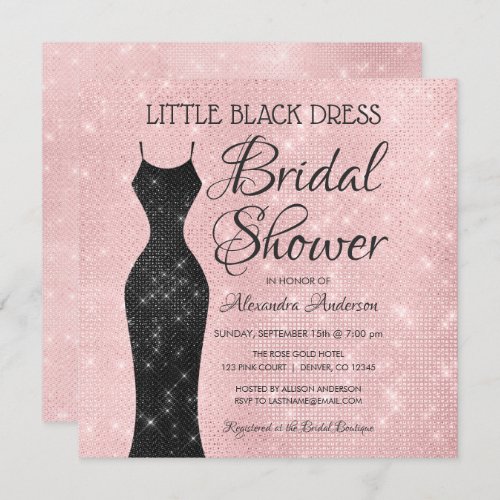 Little Black Dress Pink Sparkle Bridal Shower Invitation