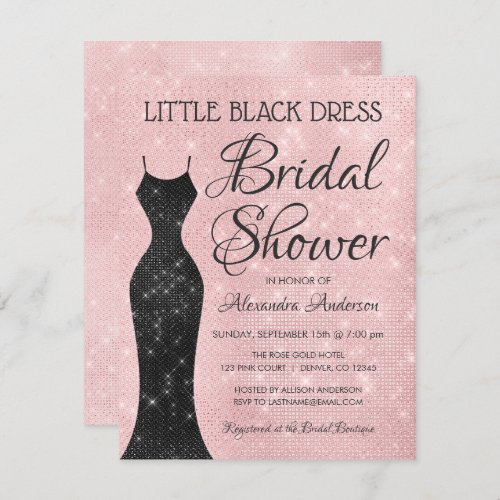 Little Black Dress Pink Sparkle Bridal Shower Invitation
