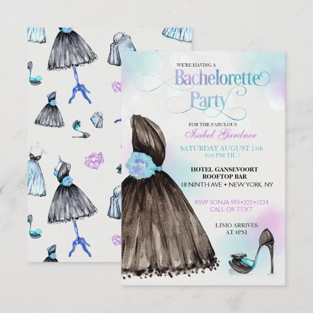 Little Black Dress Stilettos Bachelorette Party Invitation (Front/Back)
