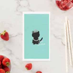 Little Black Dress Teal Blue Cat Tiara Party Paper Guest Towels