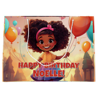 Little Black Girl Birthday Celebration Balloons Large Gift Bag