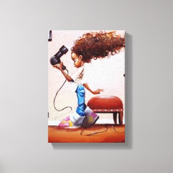 Little Black Girl Blow Drying Her Hair Canvas Print by BizzleApparel at Zazzle