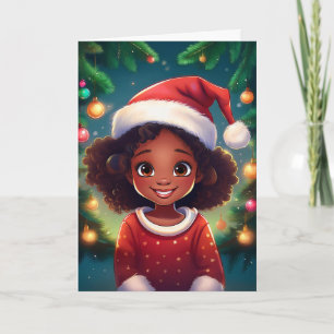 Little Black Girl Christmas Santa Hat Card