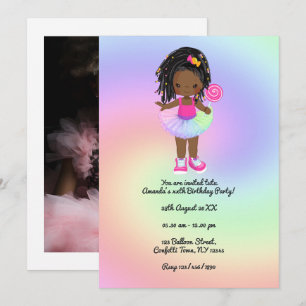 Little Black Girl Colorful Tutu Birthday Party Invitation