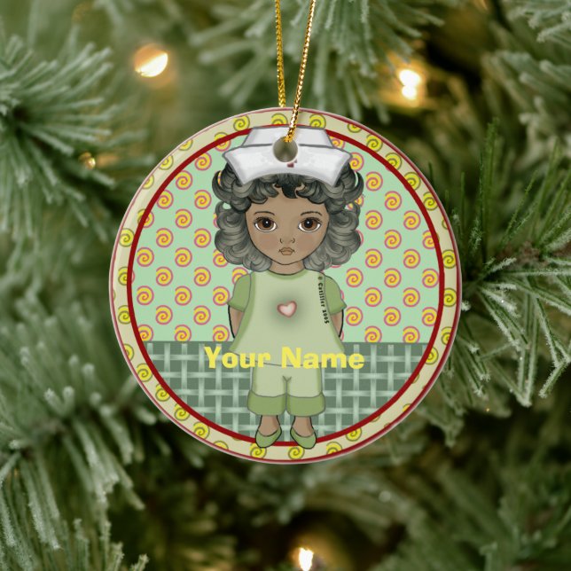 Little black girl nurse  ceramic ornament (Tree)