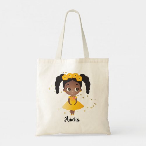 Little Black Girl Yellow Dress  Flower Crown Tote Bag