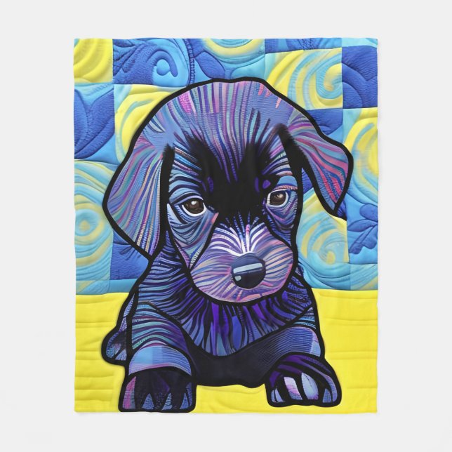 Little Black Lab Puppy Quilt Like Design Fleece Blanket (Front)