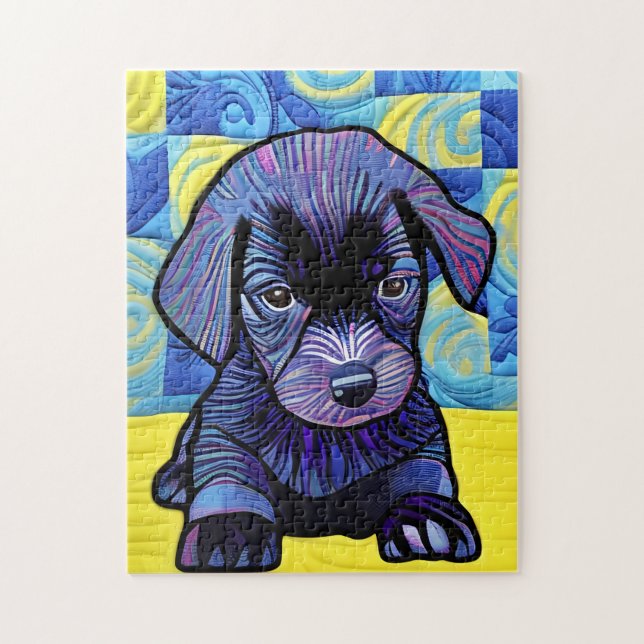 Little Black Lab Puppy Quilt Like Design Jigsaw Puzzle (Vertical)