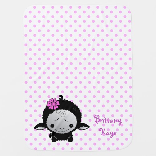 Little Black Lamb Pink Polka Dot Personalized Baby Blanket